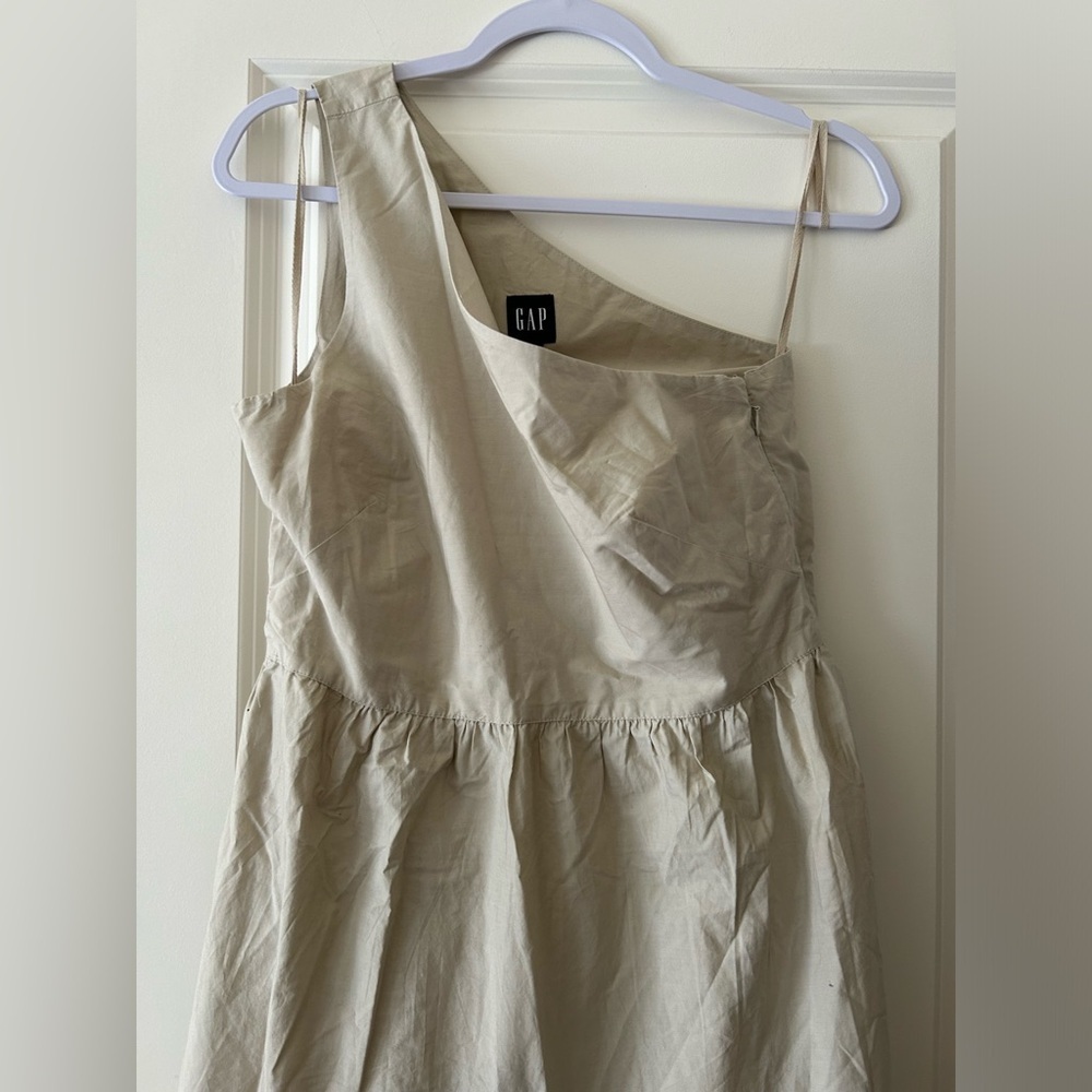 GAP 100% Cotton Beige One-Shoulder Midi Dress Size 4 - Picture 10 of 12